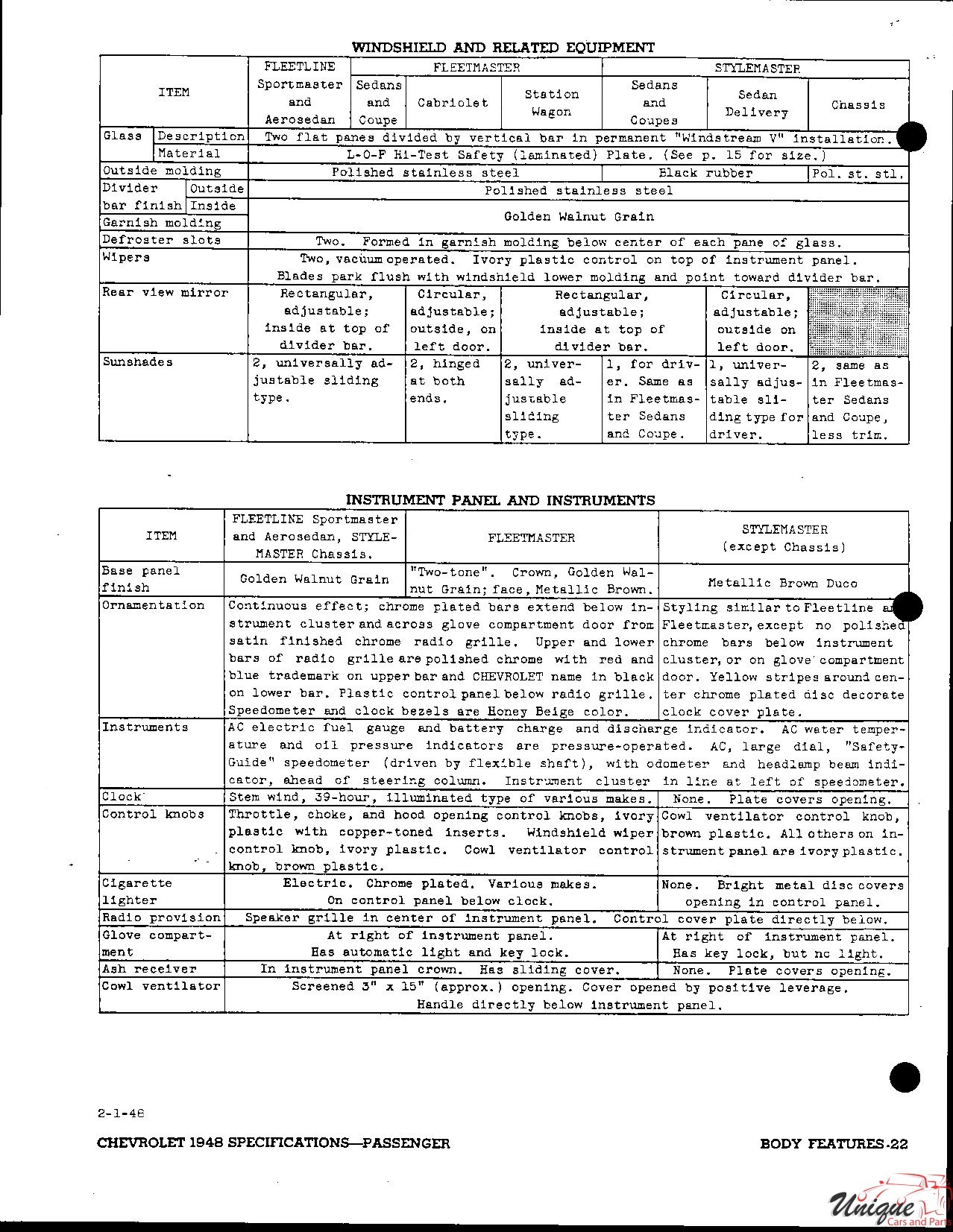 1948 Chevrolet Specifications Page 10